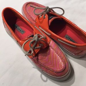 Sperry Top sider sparkle pink and orange loafer 10